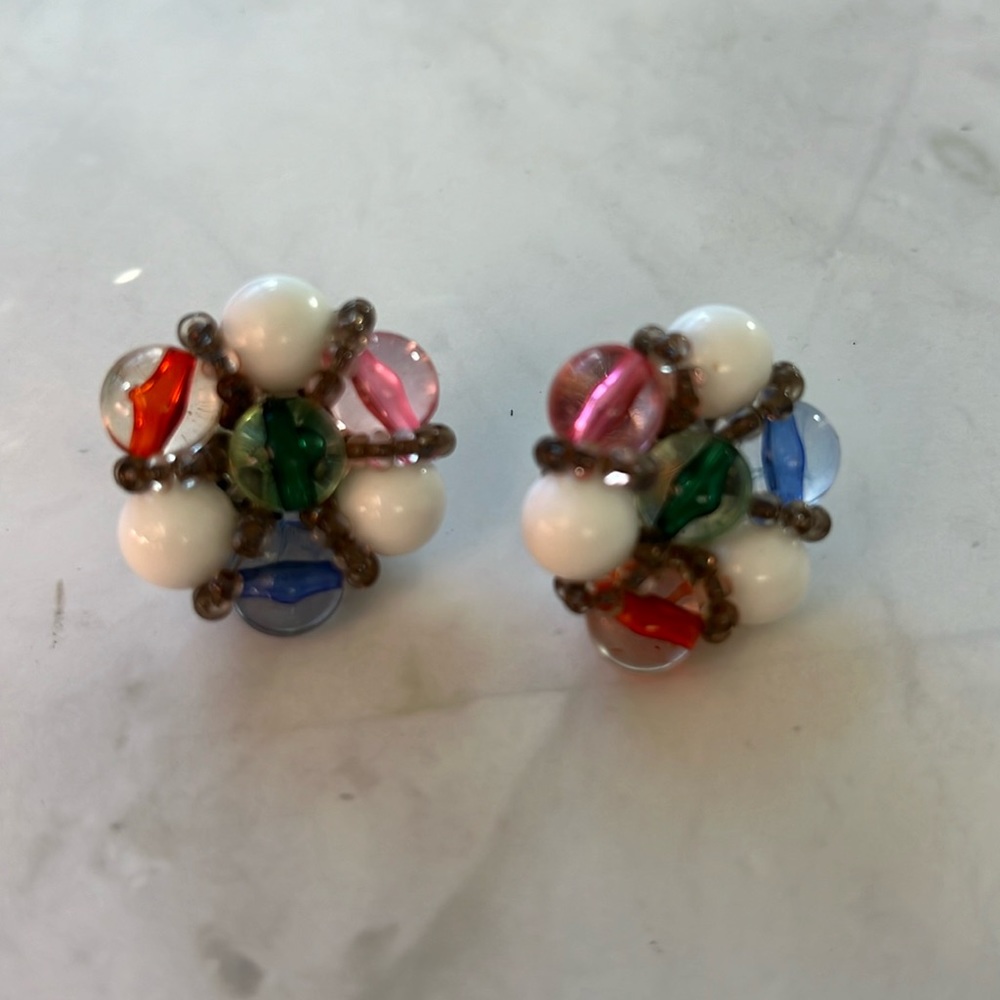 Beaded Circle Colorful Statement Pierced Earrings